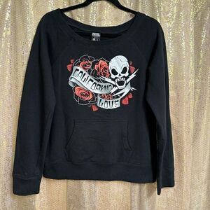 VTG Fatal Black Skull Rose Emo Goth Y2K 2000s Cali Love Pullover Sweater Large